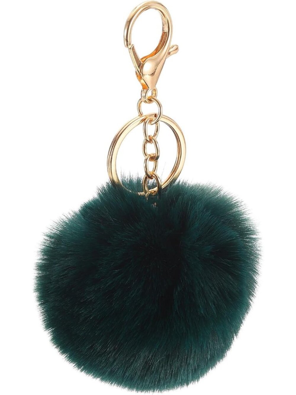 Pom Pom Dark Green Faux Rabbit Fur Puff Ball Purse Plush Fashionable Keychain